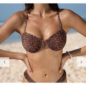 Berlook Animal Print Dark Brown Black Shimmer Push Up Bikini XL TOP Only NEW